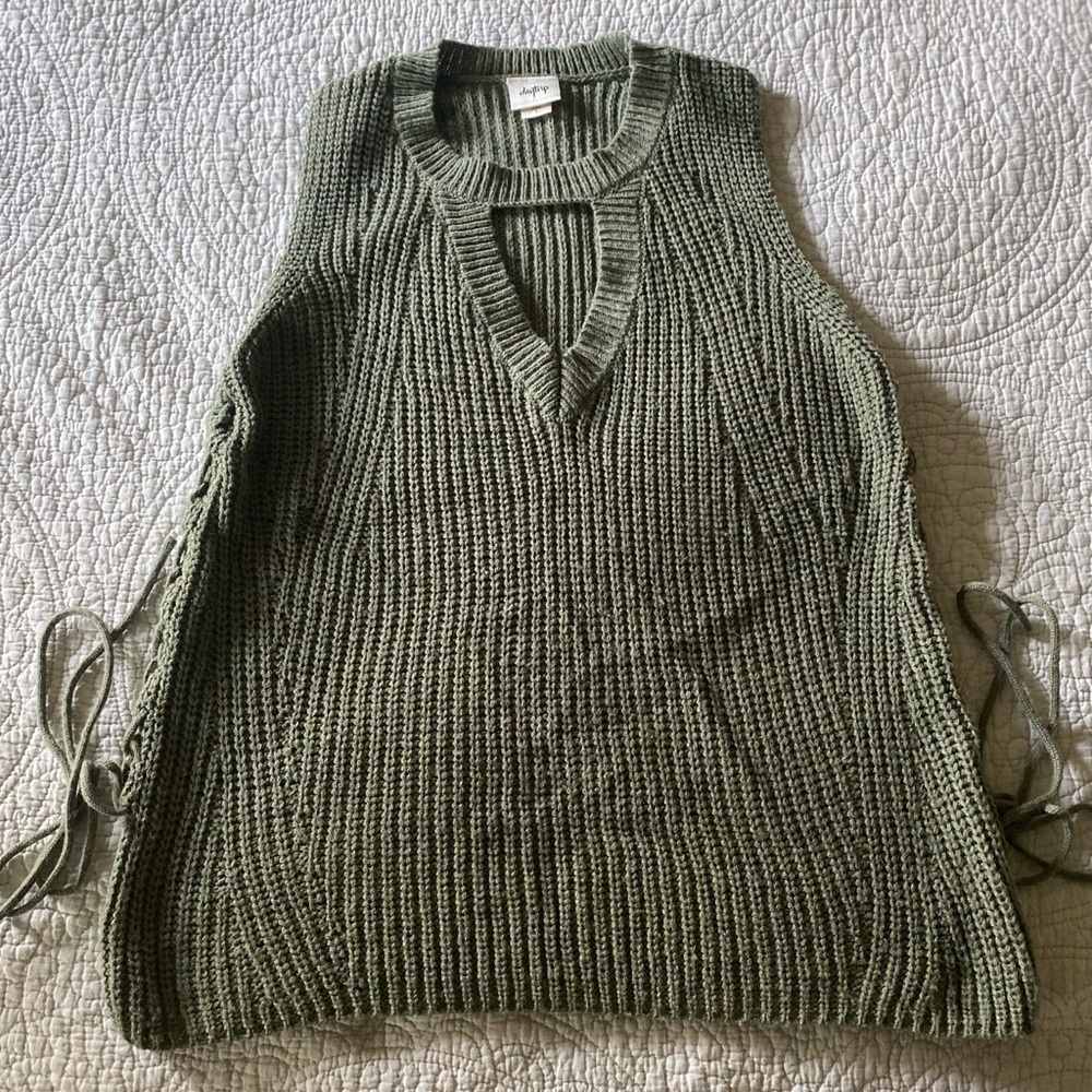 Olive/Sage Green V-Neck Cut Out Daytrip Sweater